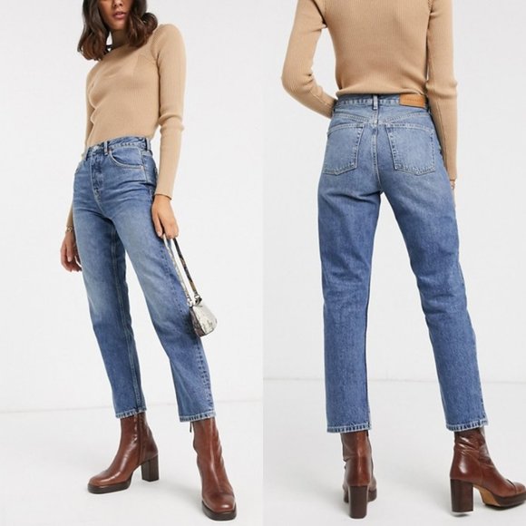 Topshop mid blue straight leg jeans Clearance